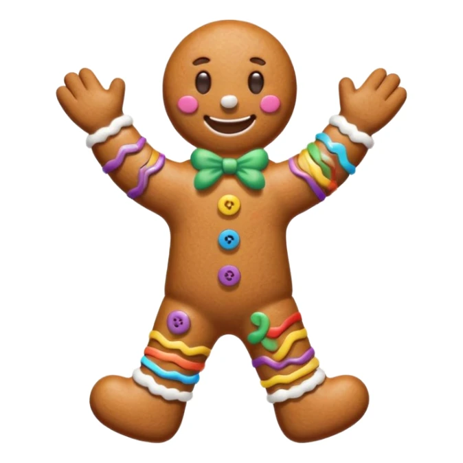i would like a gingerbread man emoji, it should have colorful buttons, white lines on his arms and legs similar to the gingerbread man character from shrek sticker
