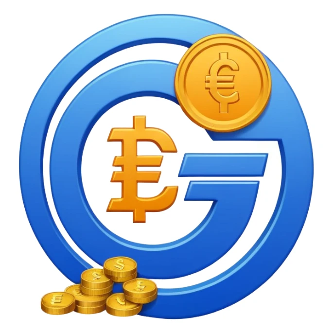 "Create a small emoji-style fintech icon showing a blue 'e' combined with an Indian Rupee symbol featuring saffron and green stripes, flat vector style, clean and modern UI icon." sticker