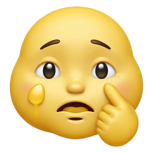 Crying yellow emoji with fist in front of mouth sticker