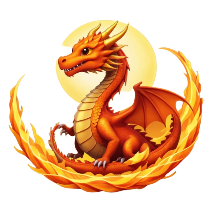 a dragon curled around a glowing sun, with a comet streaking past sticker