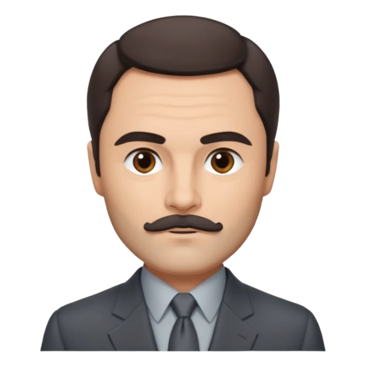 John Saxon with dark brown hair and short mustache, dark grey suit sticker