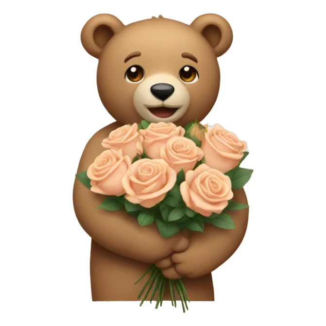 A beige bear with a bouquet of roses sticker