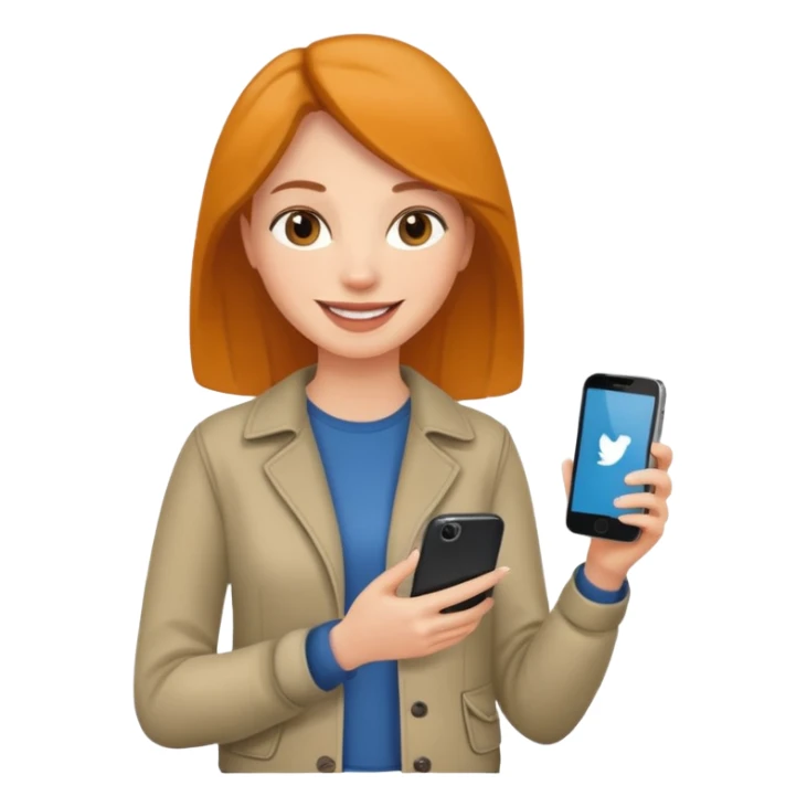 woman casual clothes holding a phone in one hand sticker