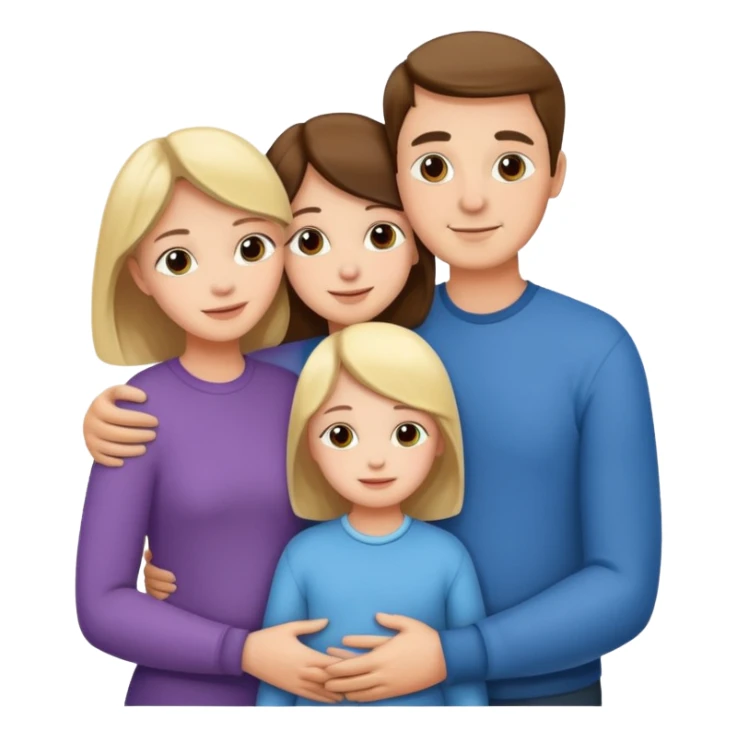 cute family, 2 parents and 2 children hugging sticker