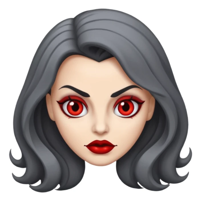 vampira com o tom de pele cinza com os olhos vermelhos, cabelos longos e ondulados e pretos sticker