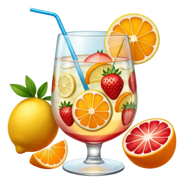 summer cocktail with lemon, strawberry, orange sticker