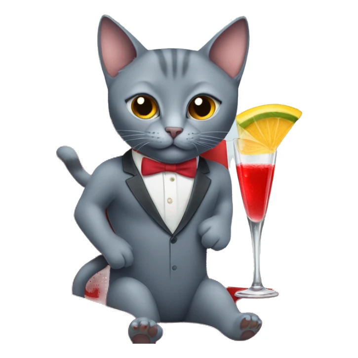 Russian blue cat wearing a red swimsuit drinking a martini and driving a Lamborghini  sticker