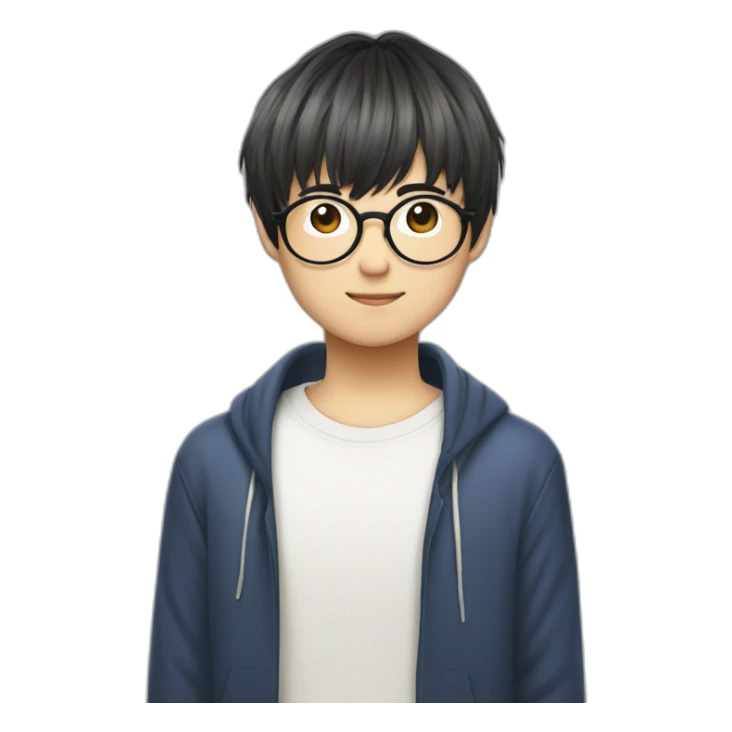 volumy bowlcut hair japaneseboy with glasses sticker
