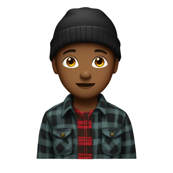 Boy wearing a black Bennie and a flannel shirt sticker