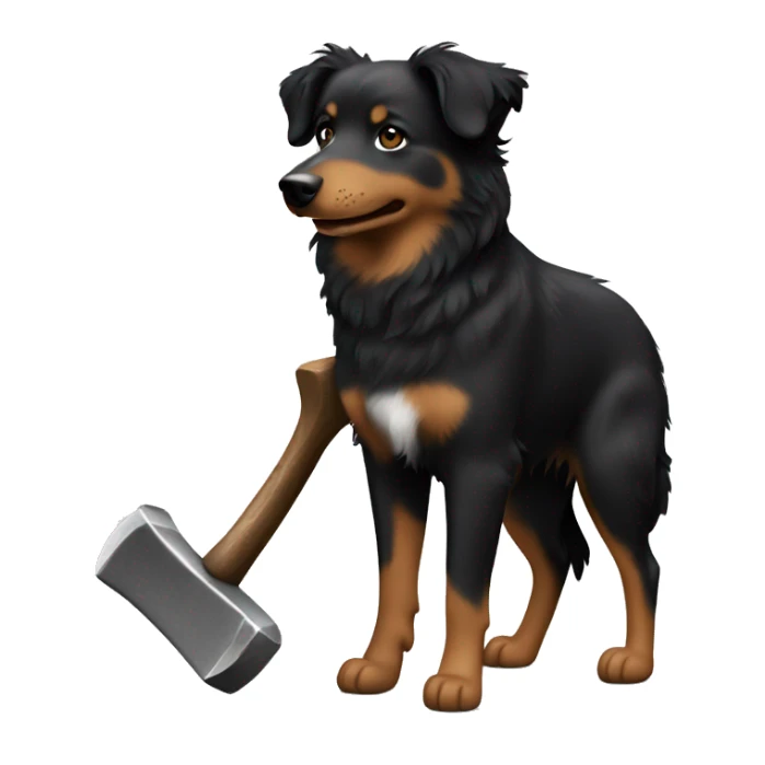 Small black australian shepherd dog building with hammer  sticker