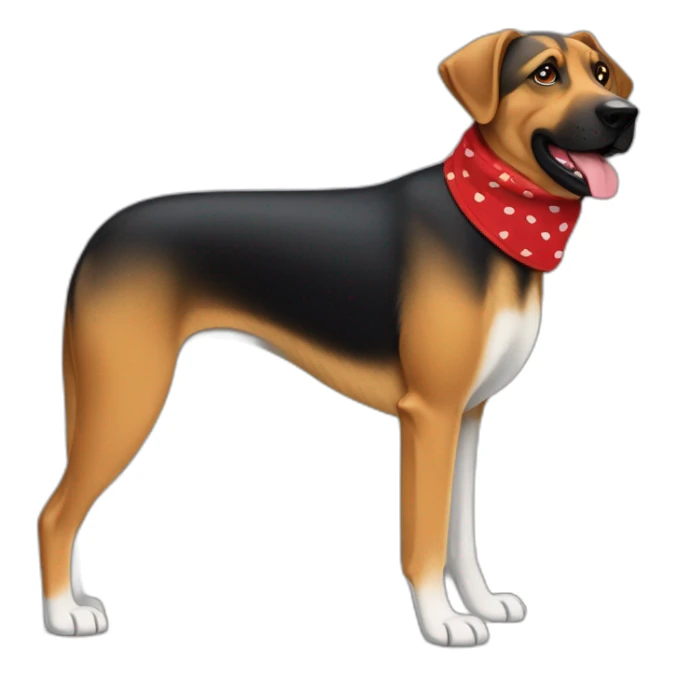 75% Coonhound 25% German Shepherd mix dog wearing small plain red bandana side view full body left facing sticker