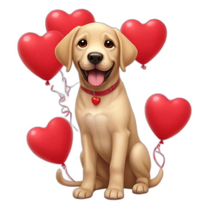 Puppy labrador happy Surrounded by red heart-shaped balloons sticker