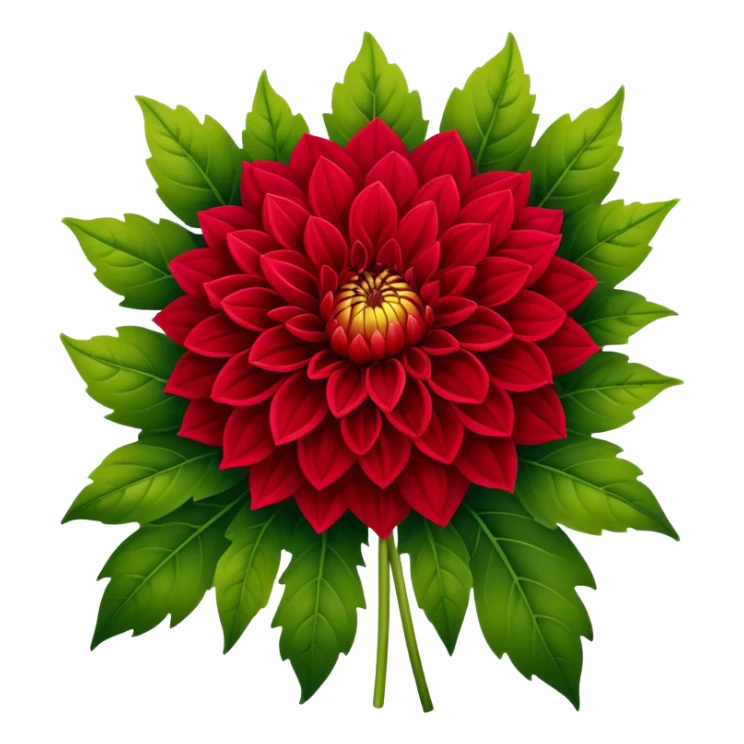 luxuriant, big bouquet Red Dahlia, stem, leaf sticker