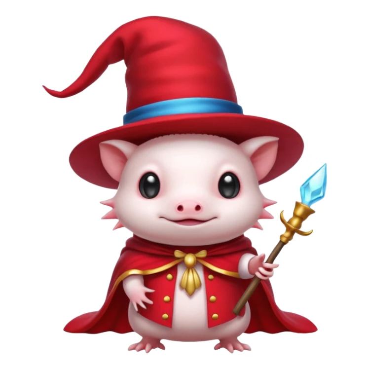 white axolotl with magician hat sticker