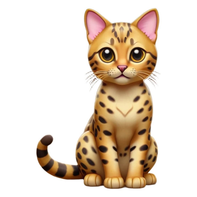 cinematic-[Bengal cat]-realistic-full-body-sitting-emoji,-tail-curled-playfully-around-its-paws,-head-tilted-dramatically,-sleek-[leopard patterned]-fur,-simplified-yet-hilariously-adorable-features,-highly-detailed,-glowing-with-an-almost-sarcastic-glow sticker