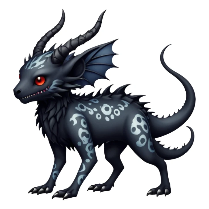 a dark gothic gloomy edgy vernid-fionbri-creature with splash patterns full body sticker