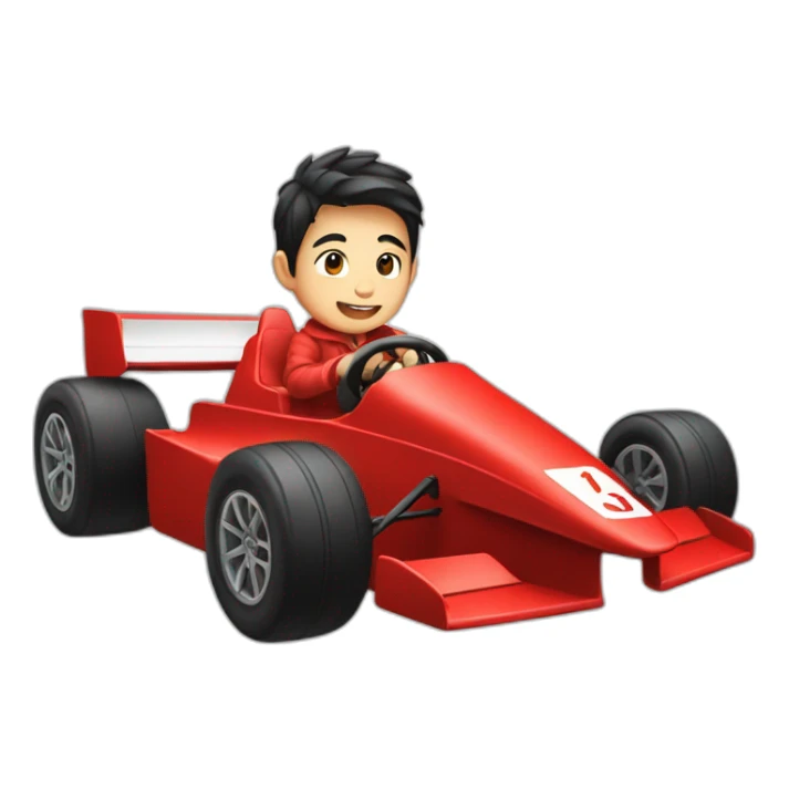 Asian boy in a F1 red car  sticker