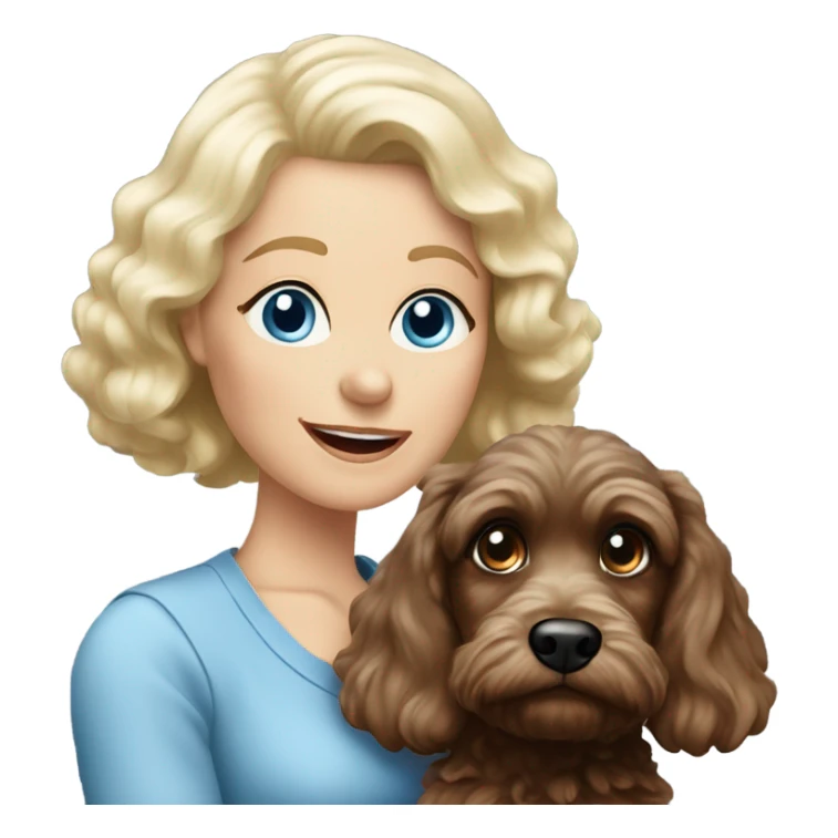 blue eyed old blonde lady with dark brown Cockapoo puppy dog sticker