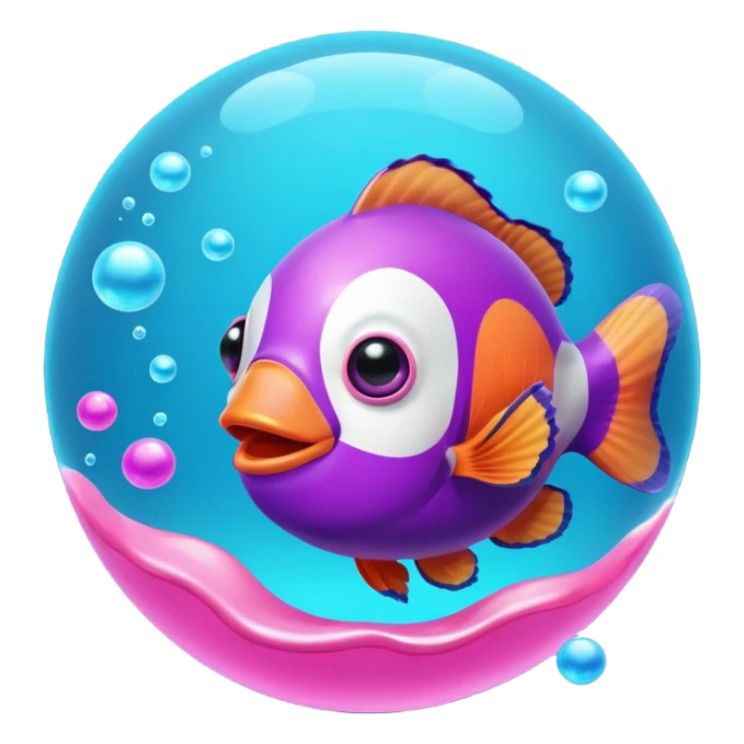 ball of cyan and pink, purple colored magic goo with Rainbow Colored ClownFish sticker
