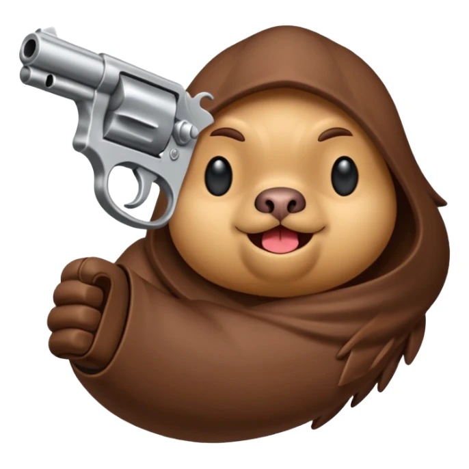 Une moto avec une tête de caca qui sourie avec un pistoler sticker