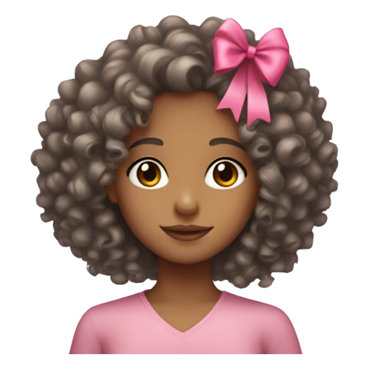 curly hair mixed girl with pink bow sticker