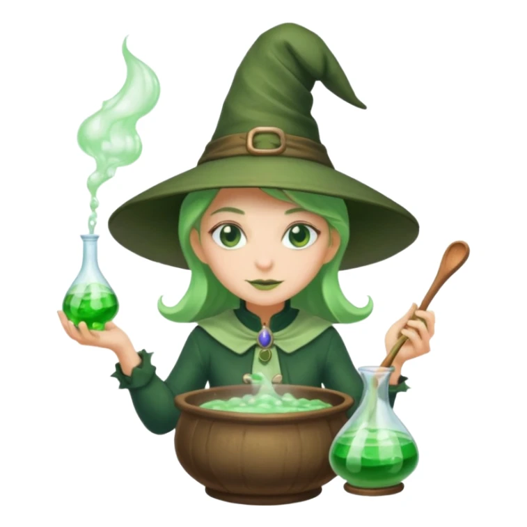 green witch cooking potion sticker