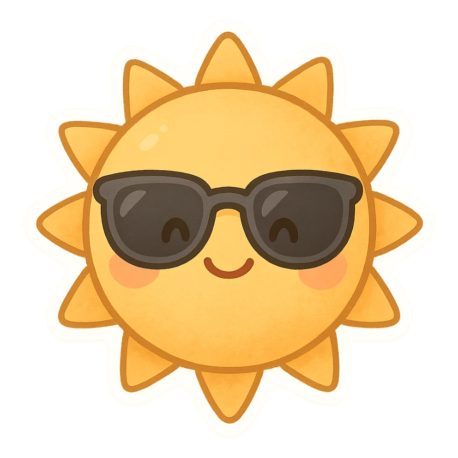 smiling sun with sunglasses, chibi sticker style sticker