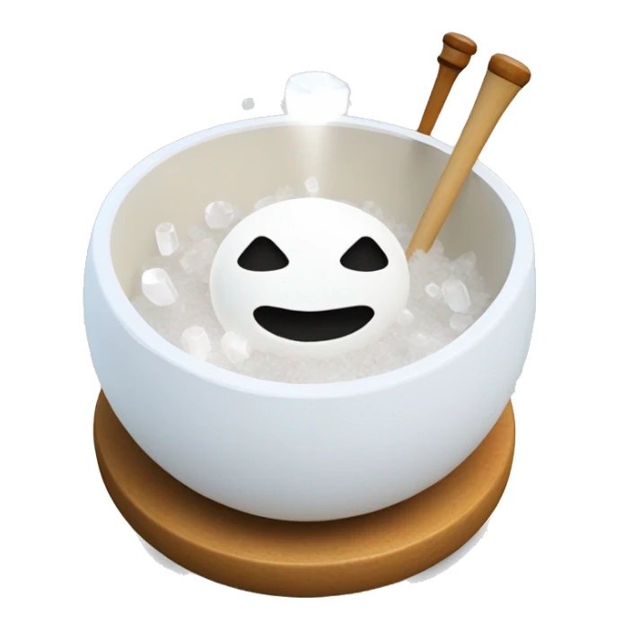 A white crystal Singing bowl on with silicone wand and musical notes floating out of the bowl cushion  sticker