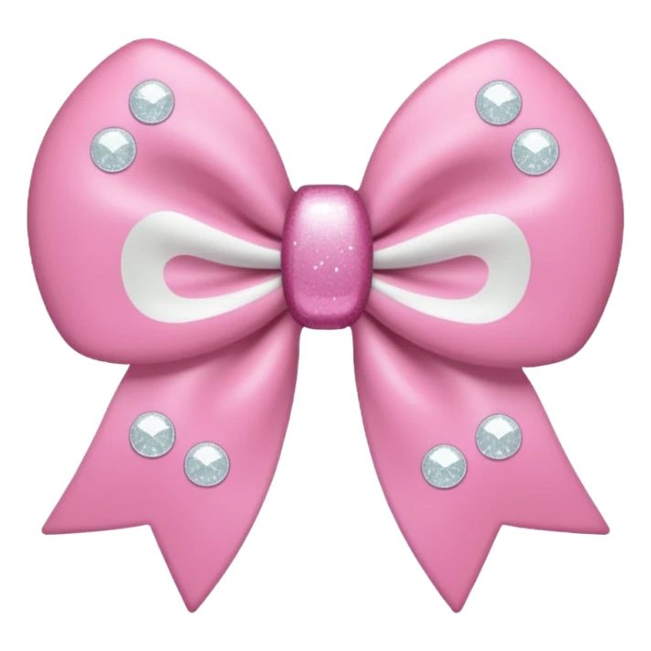 a bow in light pink with half white cheeks, emoji style, with a small sparkle sticker
