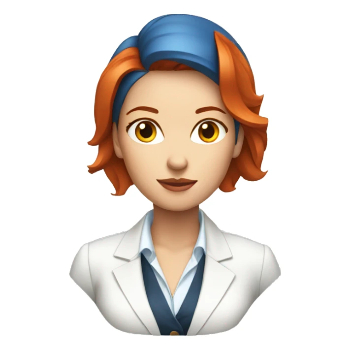 red hair business women white shirt blue jacket thinking sticker
