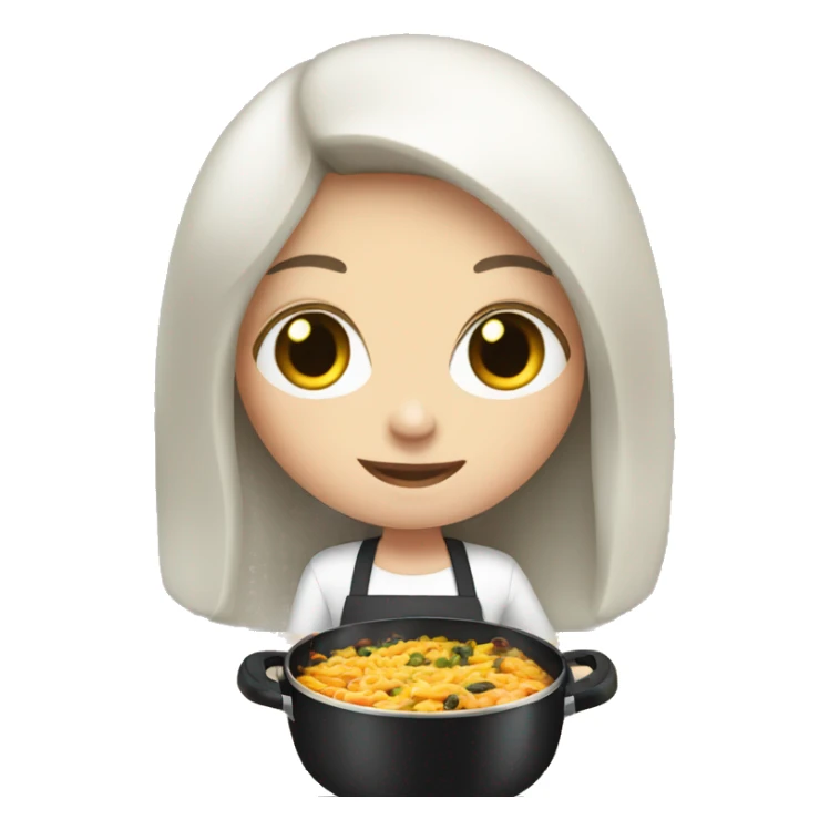 Pale girl with long black hair cooking dinner  sticker