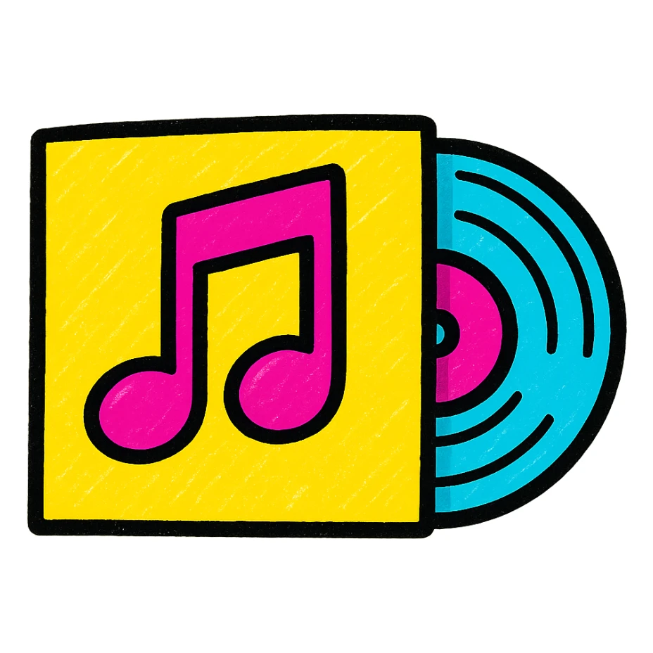 vinyl record with disc, pop colors style, bright and contrasting colors sticker