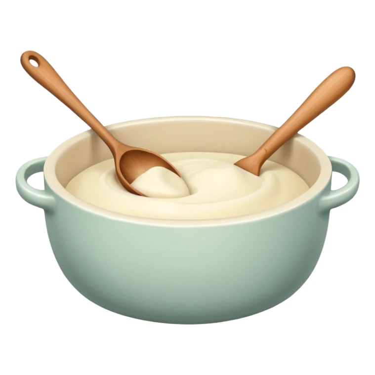 A cream ceramic baking bowl with a wooden spoon in it sticker