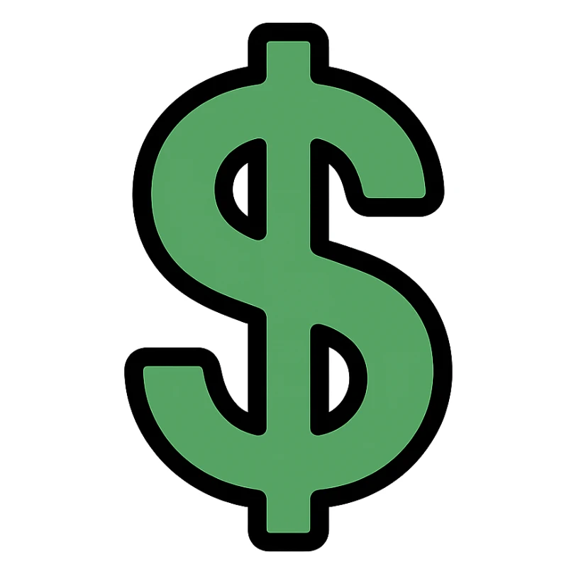 green dollar sign icon, color outline style sticker