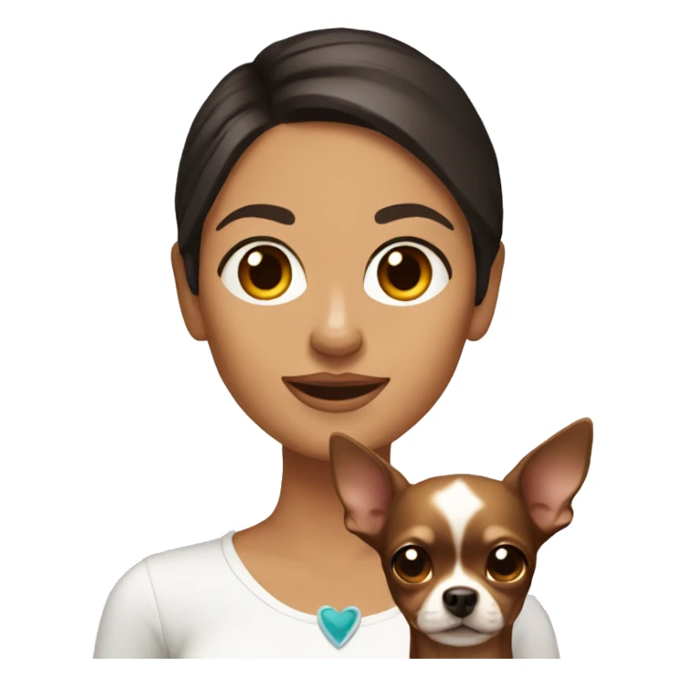 woman with dark brown hair with a solid tan chihuahua  sticker