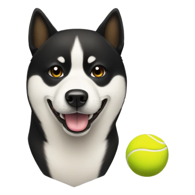 Black Shiba Inu with tennis ball in mouth  sticker