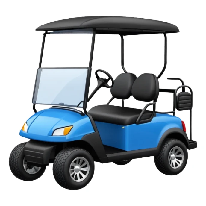 Electric blue golf cart with black seat and top emoji sticker