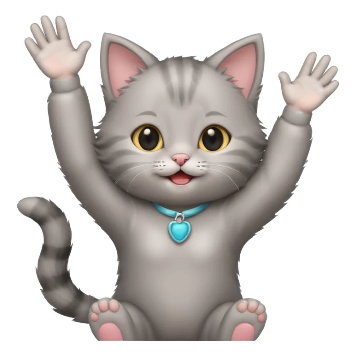 Joyful Gray baby girl kitten standing with arms up  sticker