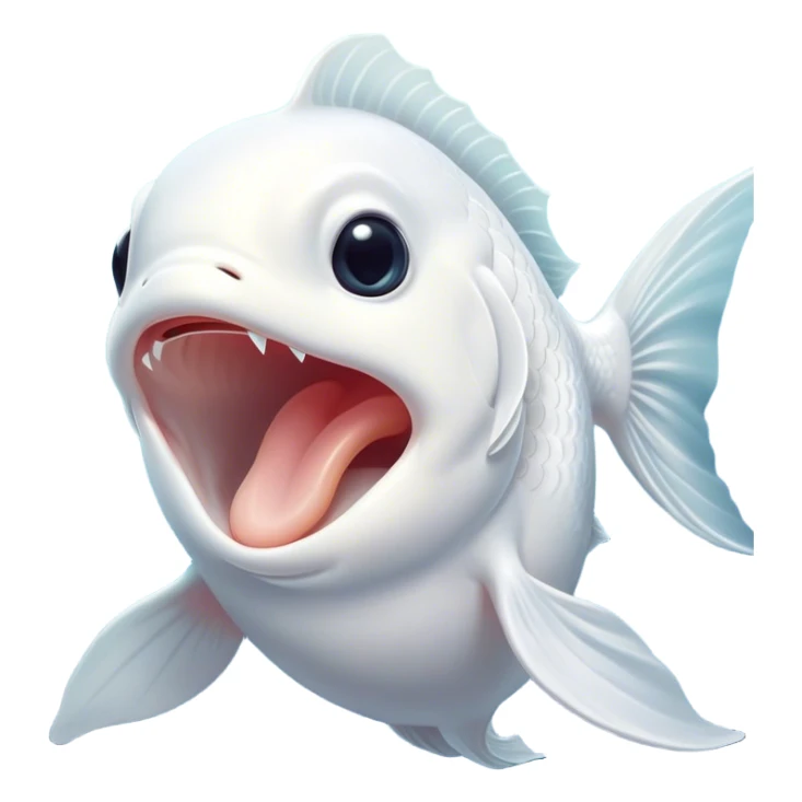 Cinematic Cute Yawning White Goldfish Portrait Emoji, Head tilted slightly with a dramatic, wide-open yawn, showcasing a smooth, pure white body with graceful, flowing fins, eyes barely open in drowsy contentment, Simplified yet irresistibly adorable features, highly detailed, glowing with a soft, cozy glow, high shine, relaxed yet expressive, stylized with a touch of whimsy, bright and endearing, soft glowing outline, capturing the essence of a sleepy yet affectionate goldfish, so drowsy it feels like it could float out of the screen and curl up for a nap! sticker