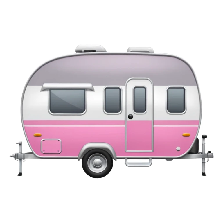 Realistic portable pink and gray camping trailer isolated.    sticker