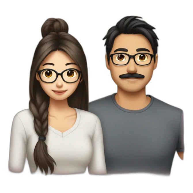 asian-moustache-glasses-ponytail-boyfriend-and-brune-girlfriend sticker