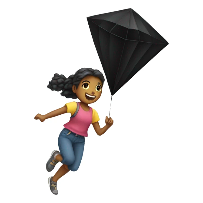 Girl flying a black diamond shaped kite sticker