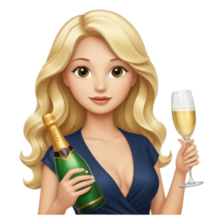Glamorous blonde lady holding champagne bottle, long hair sticker