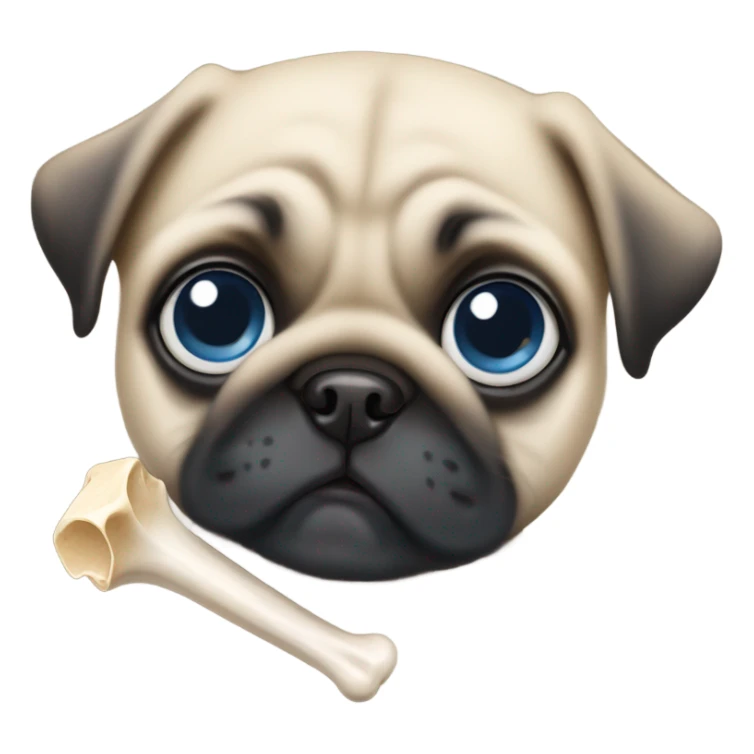 Baby pug with big blue eyes chewing a bone  sticker