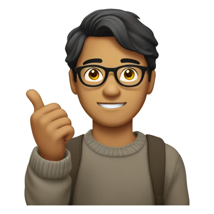 filipino guy, 18 y.o. with glasses with sweater, thumbs up sticker