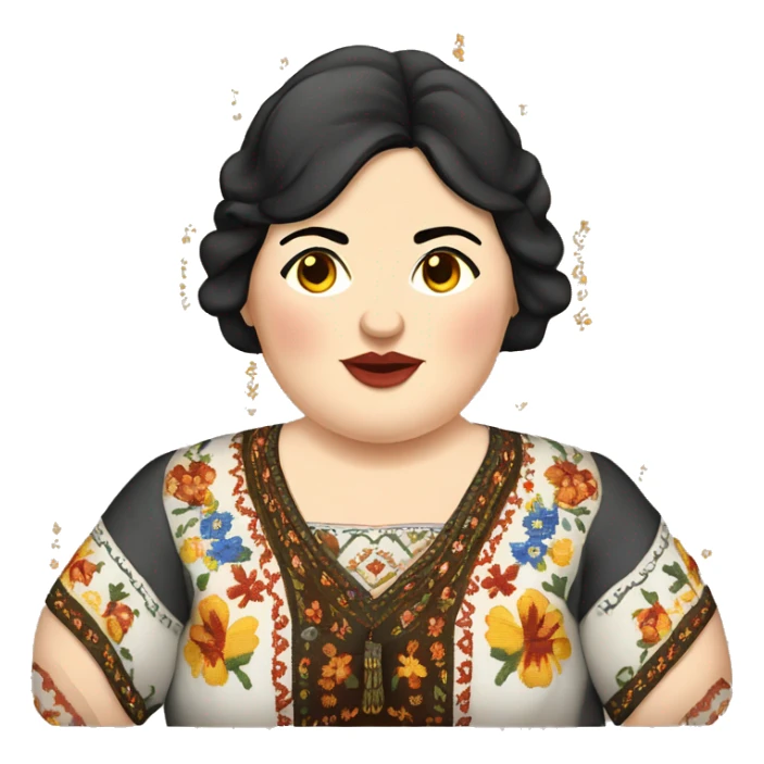European dark-haired obese woman in Ukrainian embroidery sticker