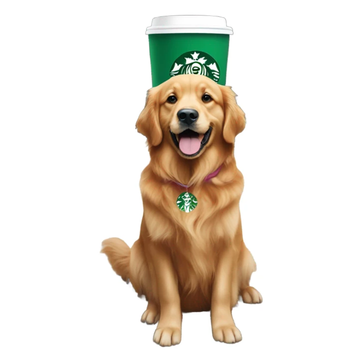 Red Golden retriever with starbucks sticker