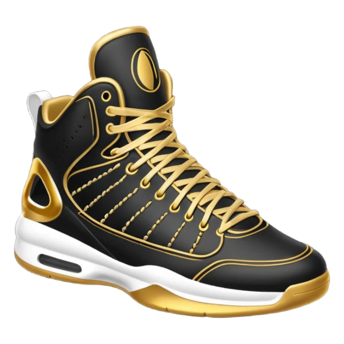 a basketball shoe with gold laces sticker