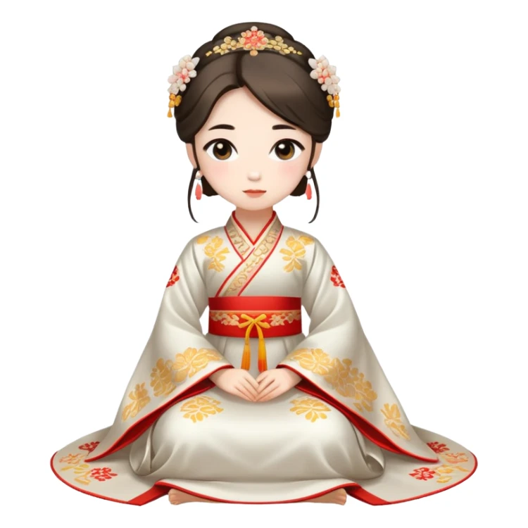 Beautiful girl wearing Hanfu wedding dress sitting sticker