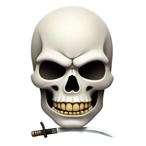 Skull with a katana going through it diagonally, 2d like a pencil drawing.  sticker